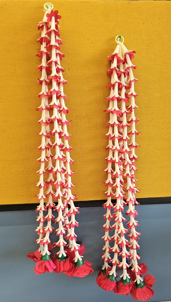 Dual Colour Carnation Side Hanging (25 Inch) | Rajnigandha & Galgota Flower Décor for Home, Diwali & Events