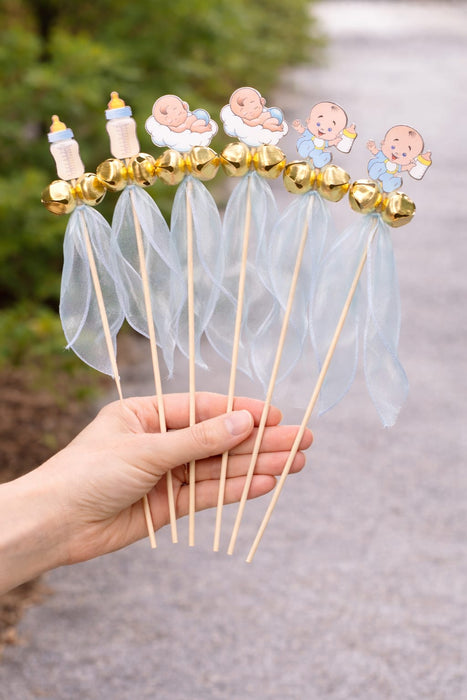 Baby Ghungroo Stick 10 Inch | Decorative Bell Stick for Baby Announcement, Baby Shower, Baby Girl & Boy, Kids Dance, Party & Festive Use