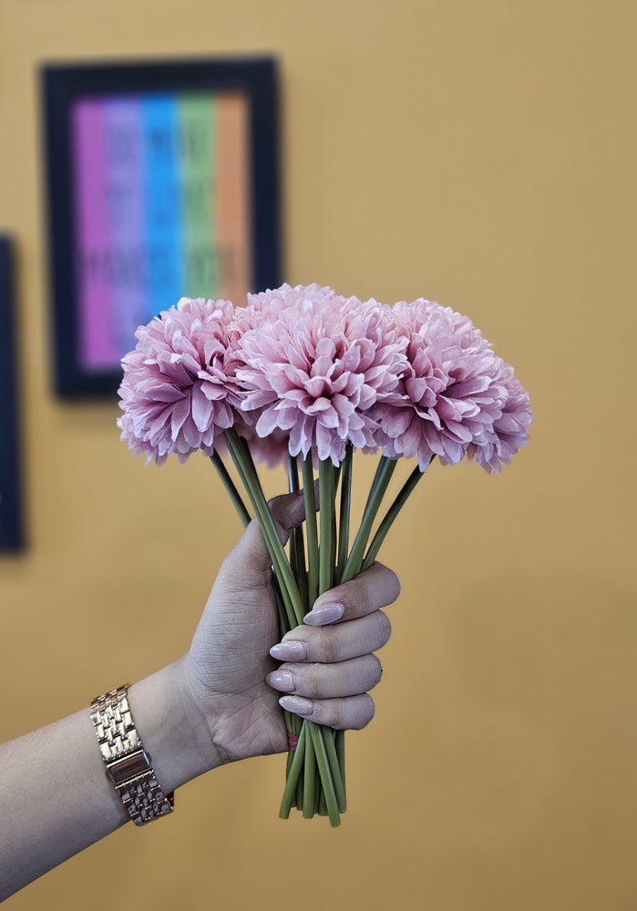 Artificial Chrysanthemum Ball Hydrangea Flower Stick for Home, Office, Bedroom, Balcony, Living Room Decoration and Craft (Without Vase Pot)(pink)