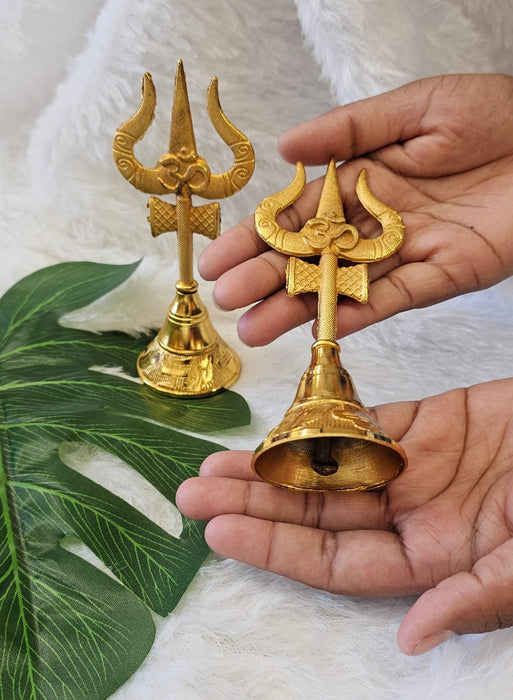 Premium Trishul Design Pooja Bell (Gantdi) – 5.5 Inch | Golden Finish Temple Bell for Pooja, Aarti & Gifting