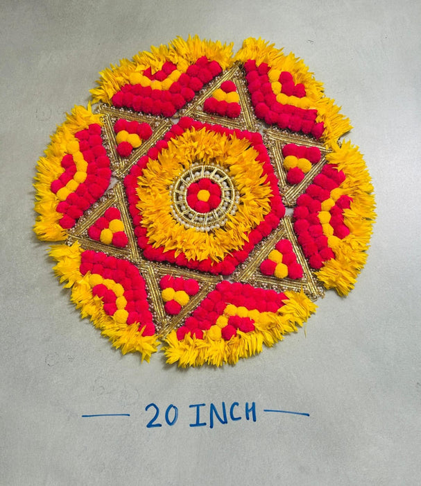 Rajwadi Multi Colour Flower pompom Design Rangoli, Easy to Use. Just Set up with your own choice and make Rangoli for Floor Home Diwali Decoration DIY