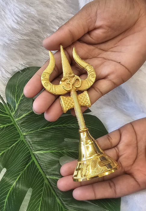 Premium Trishul Design Pooja Bell (Gantdi) – 5.5 Inch | Golden Finish Temple Bell for Pooja, Aarti & Gifting