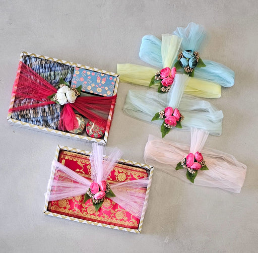 Decorative Box with Net Band Combo – Stylish Multipurpose Storage & Gift Box for Weddings, Festivals & Home Décor, gifting, anniversary, birthday, functions, baby shower, gift wrapping, Return Gifts