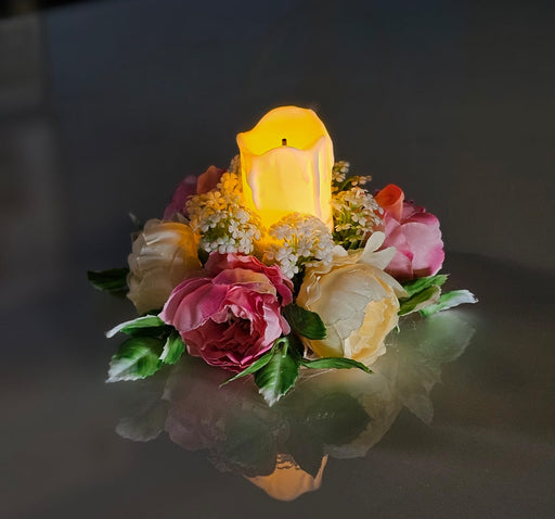 Artificial Flower Center Table Candle Holders with LED candle for Center Table Decor, LED Tealight Candle with Artificial Floral Arrangement, Home Decoration, Housewarming, Wedding, and Festive Decor(5 Inch)