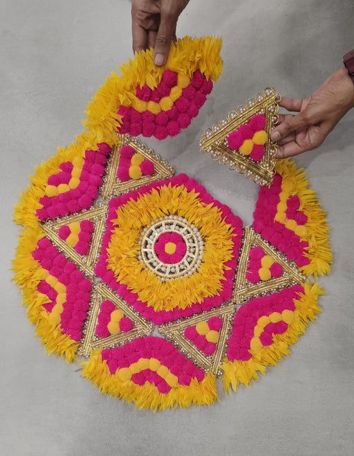 Rajwadi Multi Colour Flower pompom Design Rangoli, Easy to Use. Just Set up with your own choice and make Rangoli for Floor Home Diwali Decoration DIY