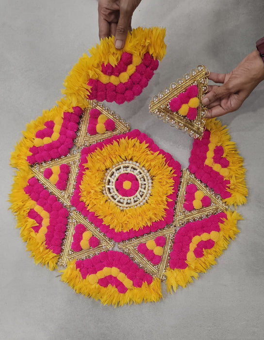 Rajwadi Multi Colour Flower pompom Design Rangoli, Easy to Use. Just Set up with your own choice and make Rangoli for Floor Home Diwali Decoration DIY