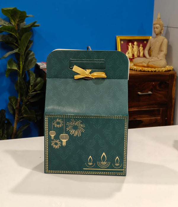Bottle Green Diwali Hamper Boxes with Golden Embossed Print | Perfect for Diwali, Wedding & Party Gifting