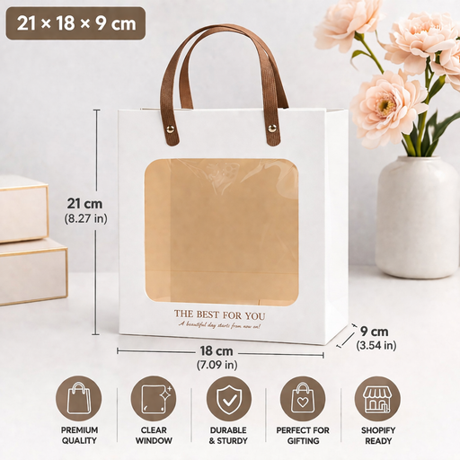 Luxury Transparent Window Gift Bag | Portable Paper Gift Bag for Birthday, Wedding, Return Gifts & Hampers | Premium Handle Bag (Medium)