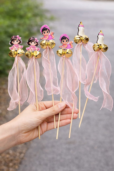 Baby Ghungroo Stick 10 Inch | Decorative Bell Stick for Baby Announcement, Baby Shower, Baby Girl & Boy, Kids Dance, Party & Festive Use