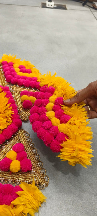 Rajwadi Multi Colour Flower pompom Design Rangoli, Easy to Use. Just Set up with your own choice and make Rangoli for Floor Home Diwali Decoration DIY