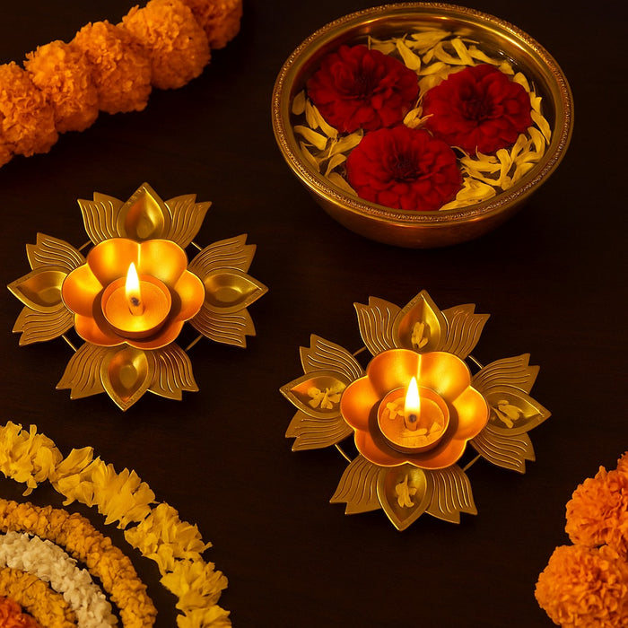 matel diya Round Gold Polish Decorative Urli Bowl for Home Decor,Mandir Decor, Floating Flowers,Candles Diya holder, Office,Table Decor, Entrance Decoration Item (Golden)