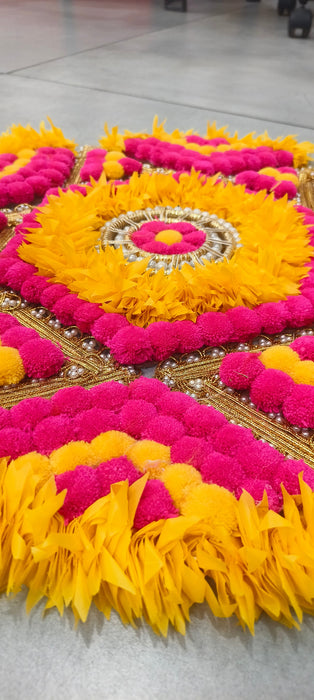 Rajwadi Multi Colour Flower pompom Design Rangoli, Easy to Use. Just Set up with your own choice and make Rangoli for Floor Home Diwali Decoration DIY