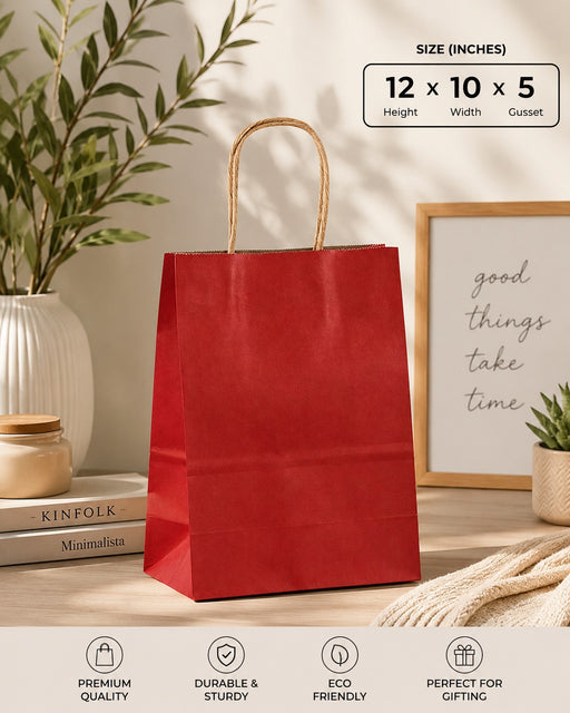 Premium Paper Gift Bag with Handle | Return Gift, Shopping & Packaging Bag | Available in Red, White, Black, Green & Brown