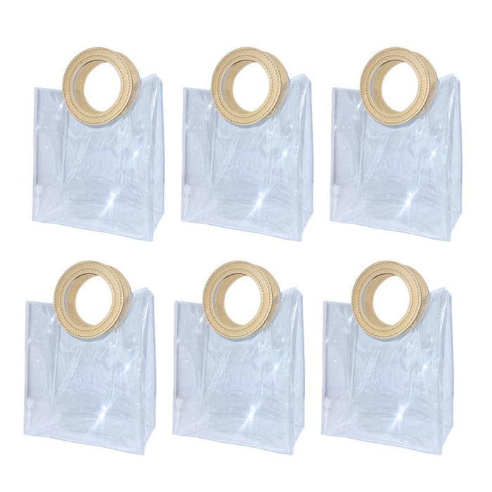 Small Transparent Bags with Circle Handle Gift Paper Bag, Carry Bags, Gift Bag, Gift for Birthday, Valentine, Marriage, Festivals, Season's Greetings and Events (Cream) (Small)