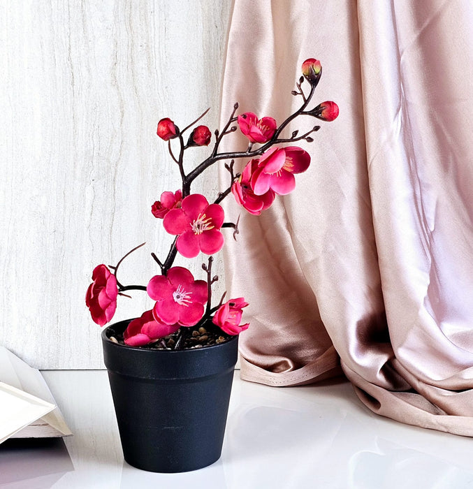 2 Pc Artificial Blossom Flower Stick with Plastic Pot Flower Pot for Home Decor, Living Room, Gifting, Table Top, Showpiece, Balcony, Raksha Bandhan Gifting(with Pot)