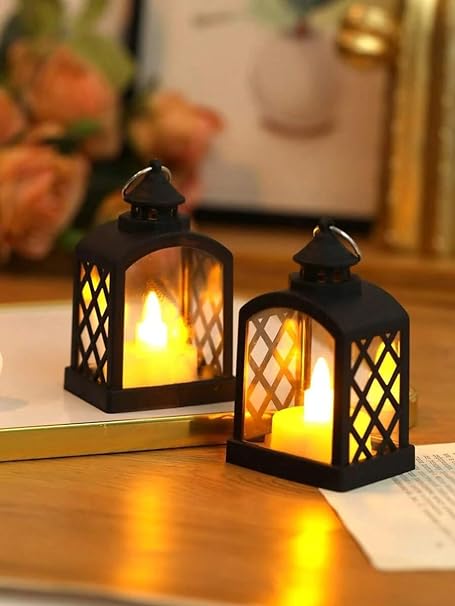 Flameless and Smokeless Acrylic Antique LED Lantern Hurricane Lamp and Wall Hanging Led String Light Holder for Home, Lobby, Drawing Room, Living Room, Bedroom, Restaurant, Wall Decor 6 pcs