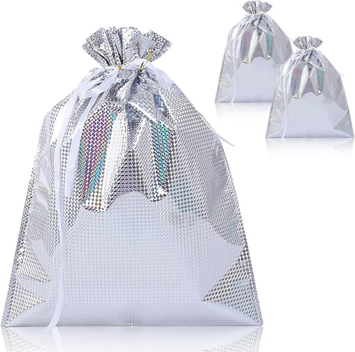 Big Size Geletin Shiny foil Paper Drawstring stylish Storage Potli pouches for Christmas Gifting, Small Jewelries, Money, Paper Notes Women Wallet, Gift Bags, return gift, Women handbag Shagun Pouch, Candy Bags. (Silver)