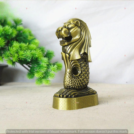 Merlion Singapore Metal Statue showpiece Antique Statue for Room, Office, Decorative Showpeice for Home, Desk Decor, Table Stand (Metal)