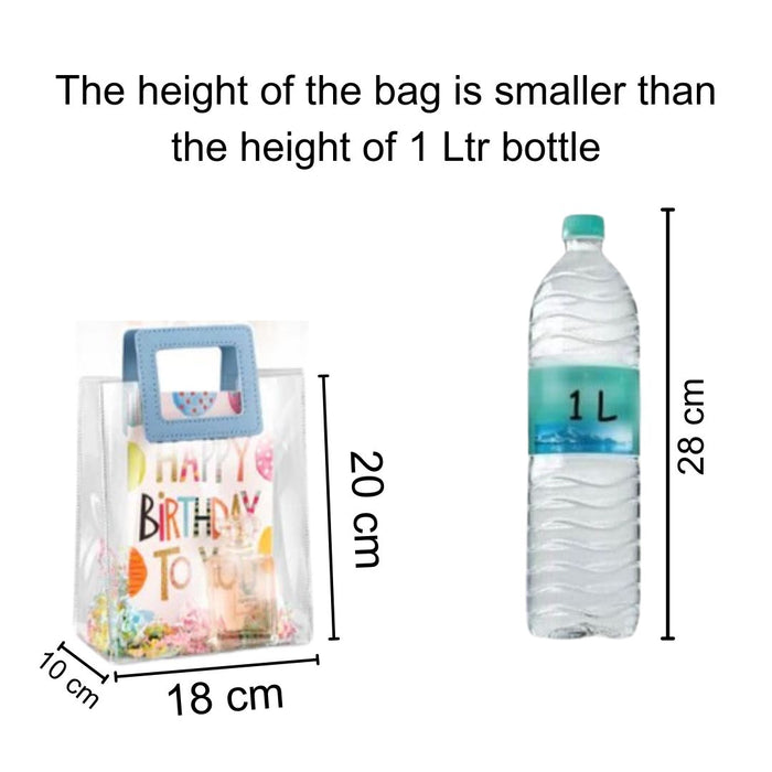 Small Transparent Bags with Square Handle Gift Paper Bag, Carry Bags, Gift Bag, Gift for Birthday, Valentine, Marriage, Festivals, Season's Greetings and Events (Blue) (Small)(18 x 9 x 24 cm)