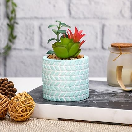 Mini Artificial Green Indoor Succulent Plant with Aesthetic Ceramic Pot Faux Flower Plant to Add Charm to Your Home