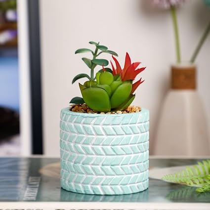 Mini Artificial Green Indoor Succulent Plant with Aesthetic Ceramic Pot Faux Flower Plant to Add Charm to Your Home