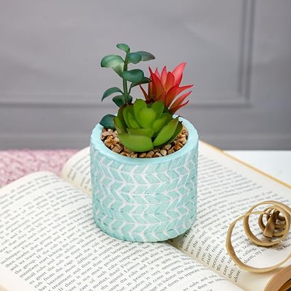 Mini Artificial Green Indoor Succulent Plant with Aesthetic Ceramic Pot Faux Flower Plant to Add Charm to Your Home