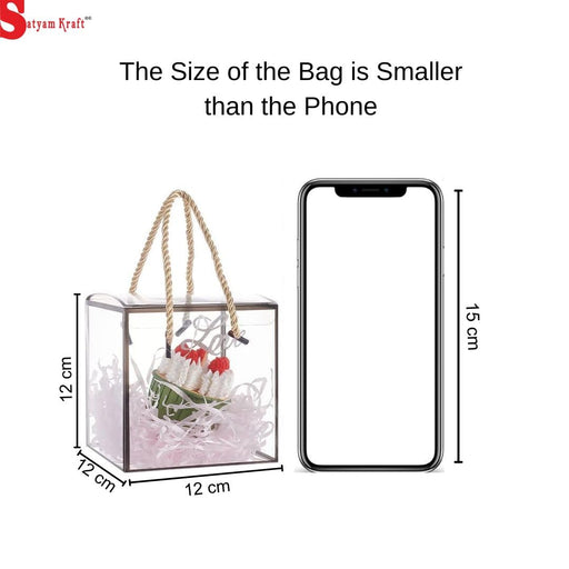 Square Shape Small Size Golden Border Trasparent Bag Goodie Bags Gift bag, gift For new year Gifting, marriage Return Gifts, Birthday, Wedding, Party, Season's Greetings (Golden)(Small)(12 x 12 x 12)cm