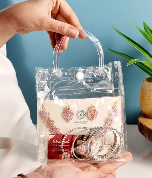 Small Transparent PVC Plastic Bag Goodie Bags With Handle Gift bag, Carry Bags, gift bag, gift for Gifting, Return Gifts, Birthday, Wedding, Party, Festivals, Events(Small)(18 x 15 x 6 cm)