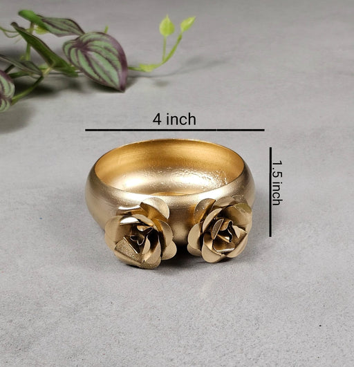 Decorative Round Gold Polish Decorative Urli Candle Holder Stand for Home Decor,Mandir Decor,Diwali Decor, Floating Flowers,Candles Diya holder, Office,Table Decor, Entrance Decoration Item (Golden)