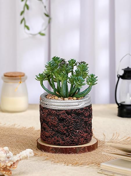 Mini Artificial Green Succulent Plant with Aesthetic Ceramic Pot, Indoor Faux Flower Plant to Add Charm to Your Home