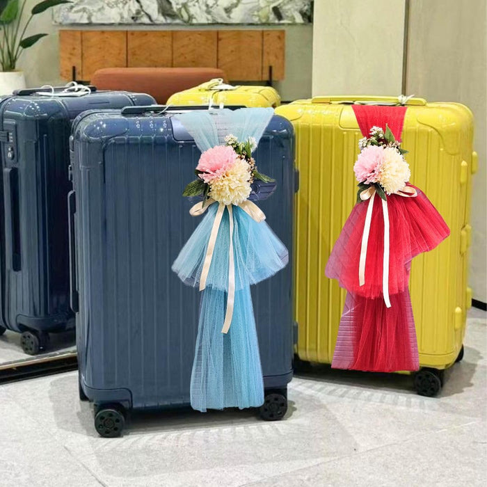 Ready-to-Use Adjustable Suitcase Net Band with Flower Bunch for Wedding Trousseau Packing, Trolly Bag Decoration, Crafting,Wrapping, Decoration, and DIY Projects