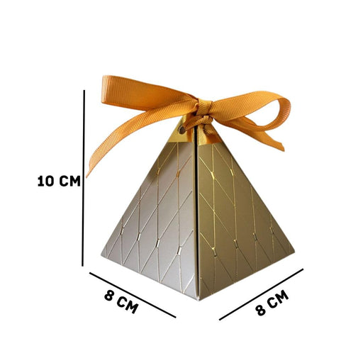 Decorative Pyramid Triangle Shape Folding Storage Box With ribbons for Return Gift, Birthday,Boxes with Ribbon, Perfect for Packing Chocolate, Dry Fruits,Engagement (White)