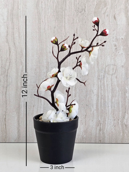 2 Pc Artificial Blossom Flower Stick with Plastic Pot Flower Pot for Home Decor, Living Room, Gifting, Table Top, Showpiece, Balcony, Raksha Bandhan Gifting(with Pot)