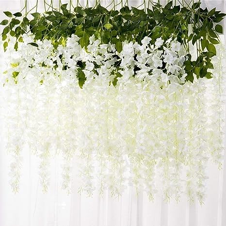 (43.2 inch) Artificial Wisteria Vine Ratta Fake Wisteria Hanging Garland Silk Long Hanging Bush Flowers String for Home Decor,Diwali Decor,Valentine's Day Decoration