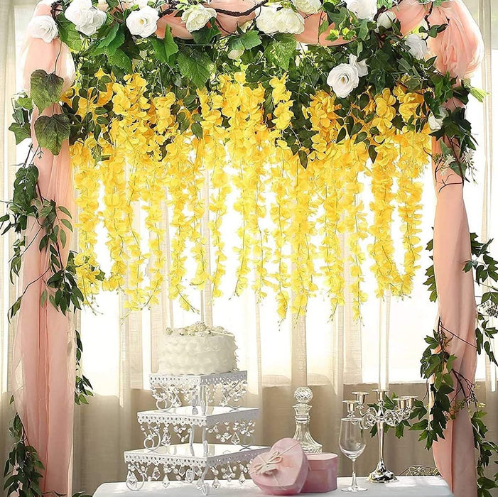 (43.2 inch) Artificial Wisteria Vine Ratta Fake Wisteria Hanging Garland Silk Long Hanging Bush Flowers String for Home Decor,Diwali Decor,Valentine's Day Decoration