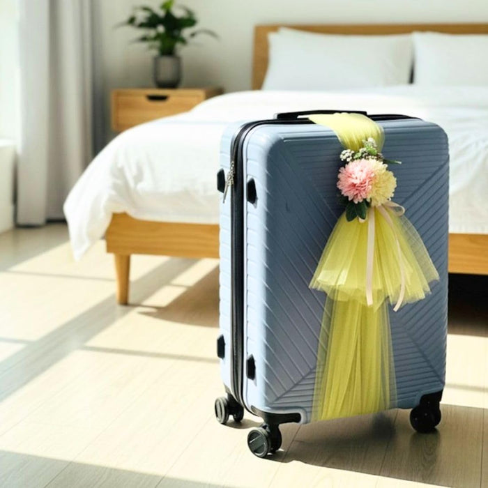 Ready-to-Use Adjustable Suitcase Net Band with Flower Bunch for Wedding Trousseau Packing, Trolly Bag Decoration, Crafting,Wrapping, Decoration, and DIY Projects