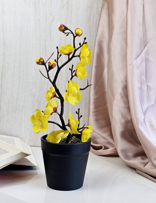 2 Pc Artificial Blossom Flower Stick with Plastic Pot Flower Pot for Home Decor, Living Room, Gifting, Table Top, Showpiece, Balcony, Raksha Bandhan Gifting(with Pot)