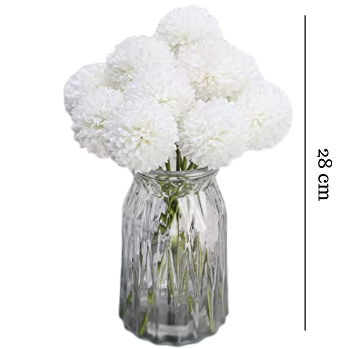 Artificial Chrysanthemum Ball Hydrangea Flower Stick for Home, Office, Bedroom, Balcony, Living Room Decoration and Craft - (Pack of 10) (Without Vase Pot)
