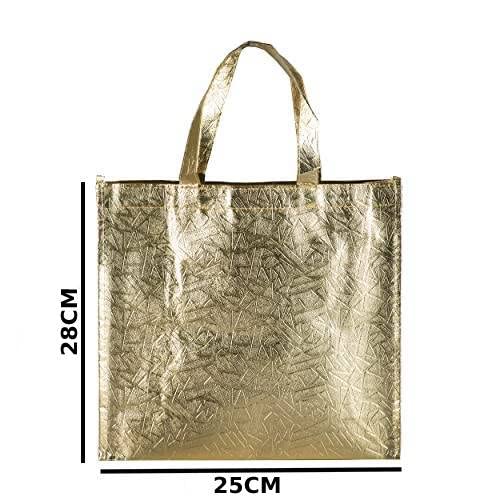 Small Size Non Woven Fabric Bag With Handle 28 x 25 cm Gift Paper bag, Carry Bags, gift bag, gift for Birthday, gift for Festivals, Season's Greetings and other Events(Gold)(Pack of 12)