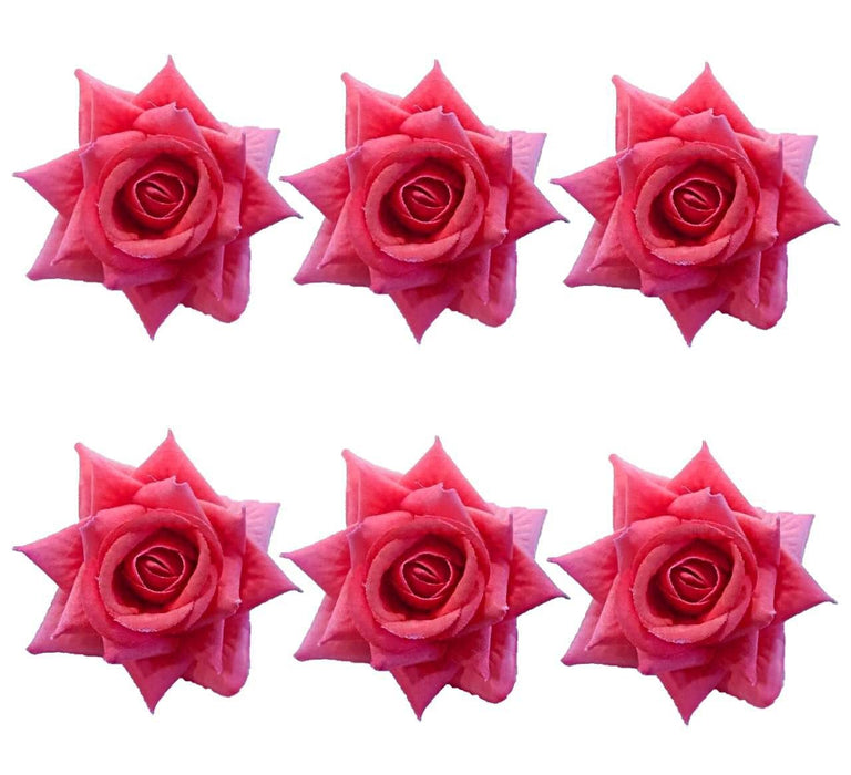 Artificial Rose Velvet Flower Heads for Puja Decoration, Gifting, Home, Garden, Bedroom, Balcony, Living Room, Restaurant Decoration and Craft (6 cm)