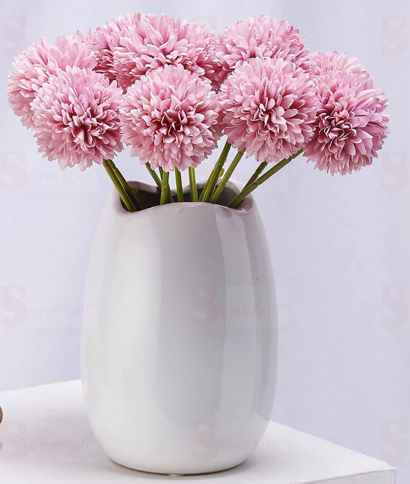 Artificial Chrysanthemum Ball Hydrangea Flower Stick for Home, Office, Bedroom, Balcony, Living Room Decoration and Craft - (Pack of 10) (Without Vase Pot)