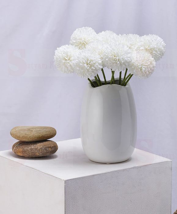 Artificial Chrysanthemum Ball Hydrangea Flower Stick for Home, Office, Bedroom, Balcony, Living Room Decoration and Craft - (Pack of 10) (Without Vase Pot)