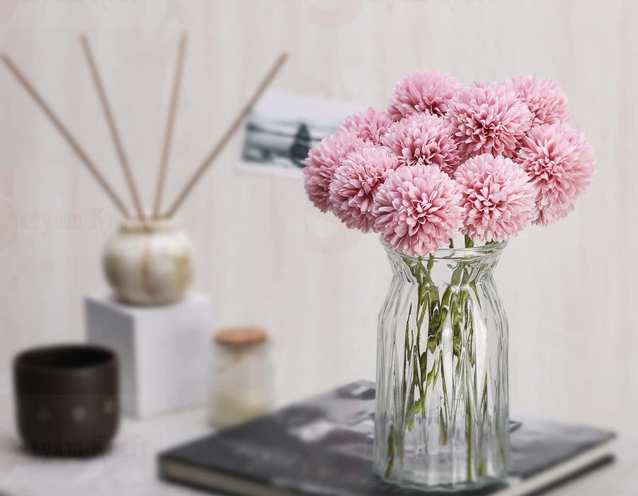 Artificial Chrysanthemum Ball Hydrangea Flower Stick for Home, Office, Bedroom, Balcony, Living Room Decoration and Craft - (Pack of 10) (Without Vase Pot)