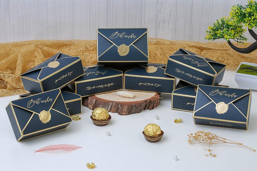 Small Decorative Folding Storage Box for Return Gift, Birthday, Boxes, Perfect for Packing Chocolate, Dry Fruits, and Invitations (Dark Blue)