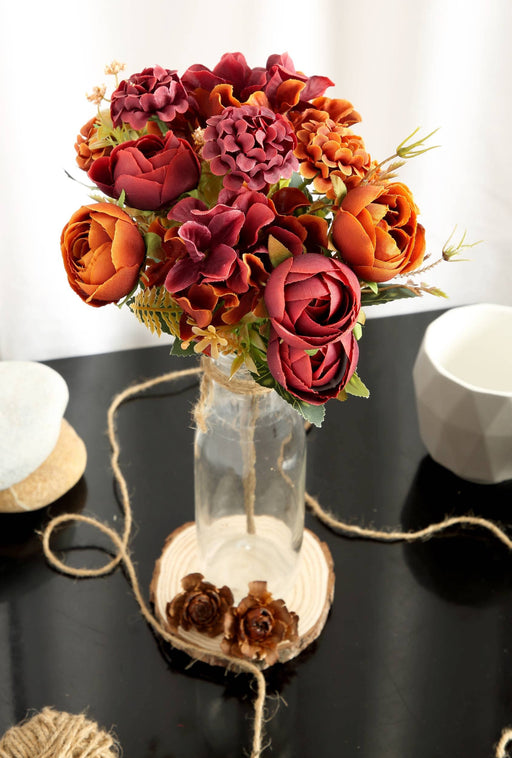 Artificial Head Rose Peony Fake Flowers Sticks Bunch decorative items for home Diwali Decor ,Room Decorations, Living Room Table Decoration Plants and Craft Items Corner ( Without Vase Pot )