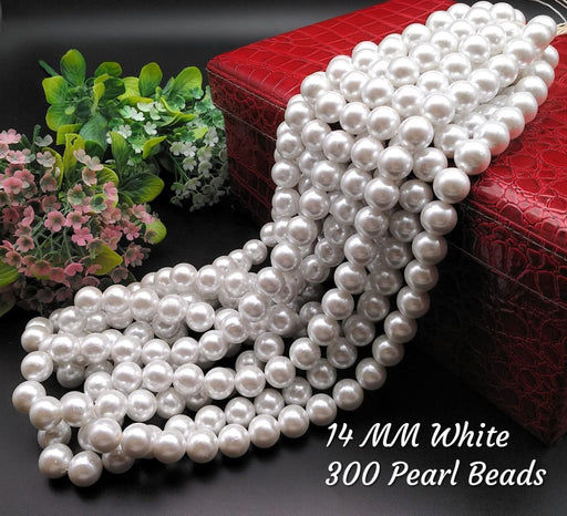 Pearl Beads for Beading DIY Jewellery (White, 14 mm)
