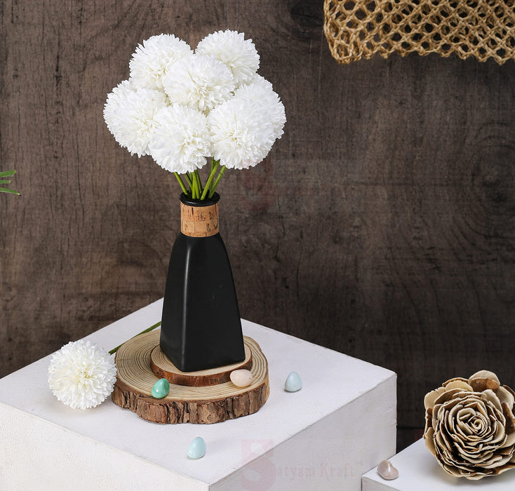 Artificial Chrysanthemum Ball Hydrangea Flower Stick for Home, Office, Bedroom, Balcony, Living Room Decoration and Craft - (Pack of 10) (Without Vase Pot)