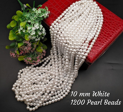 Artificial White Moti (10 mm) Pearls Beads for artificial jewellery making, Earring , Necklace , Bracelet Set for Girls and Women, beading, crafting, scrap booking and hand embroidery materials DIY Jewellery (1200 Pieces)