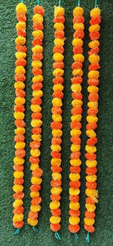 Artificial Marigold  Galgota line Flowers Garlands Orange and yellow for Decoration Artificial genda phool Flower line for Decoration Home Decor, Decor,Flower Decoration line