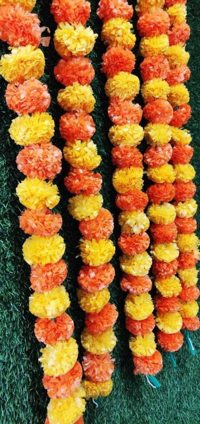 Artificial Marigold  Galgota line Flowers Garlands Orange and yellow for Decoration Artificial genda phool Flower line for Decoration Home Decor, Decor,Flower Decoration line